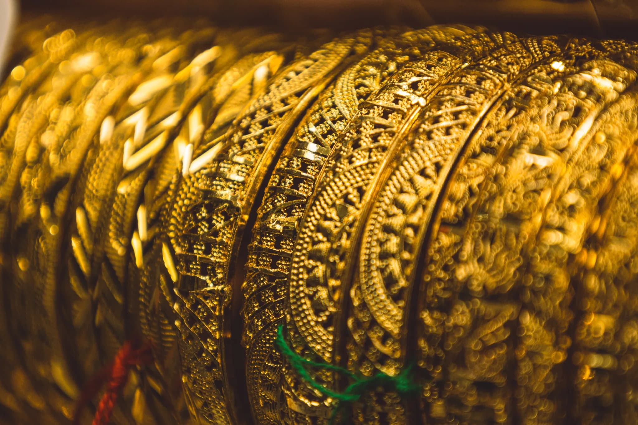 Gold bangles macro
