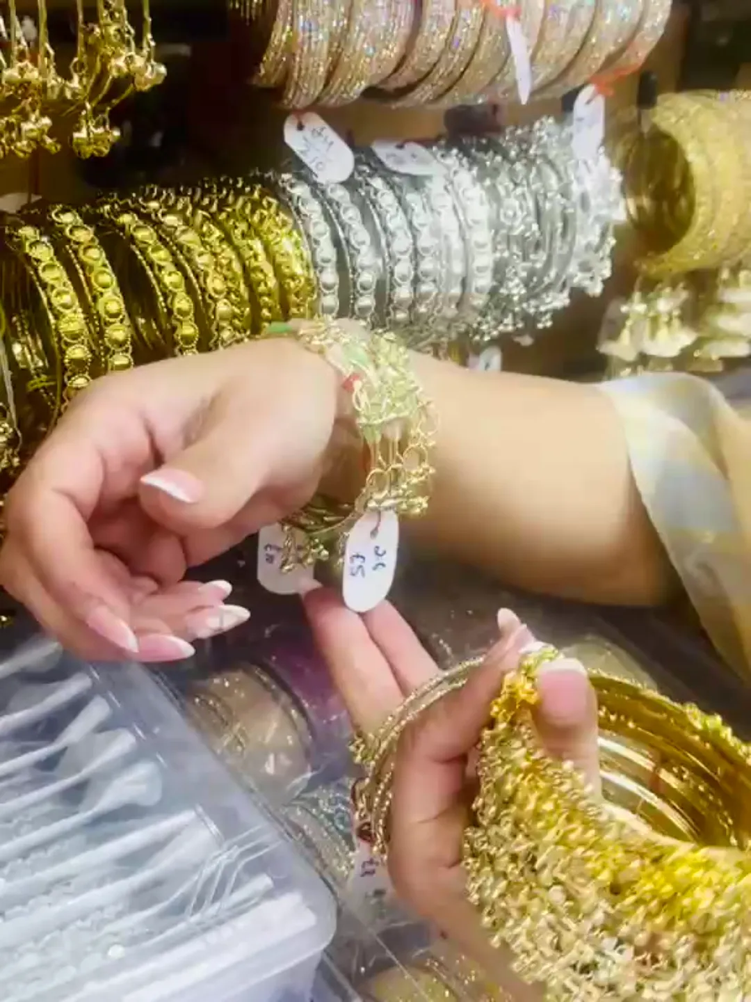 Trying on new Kashmiri bangles
